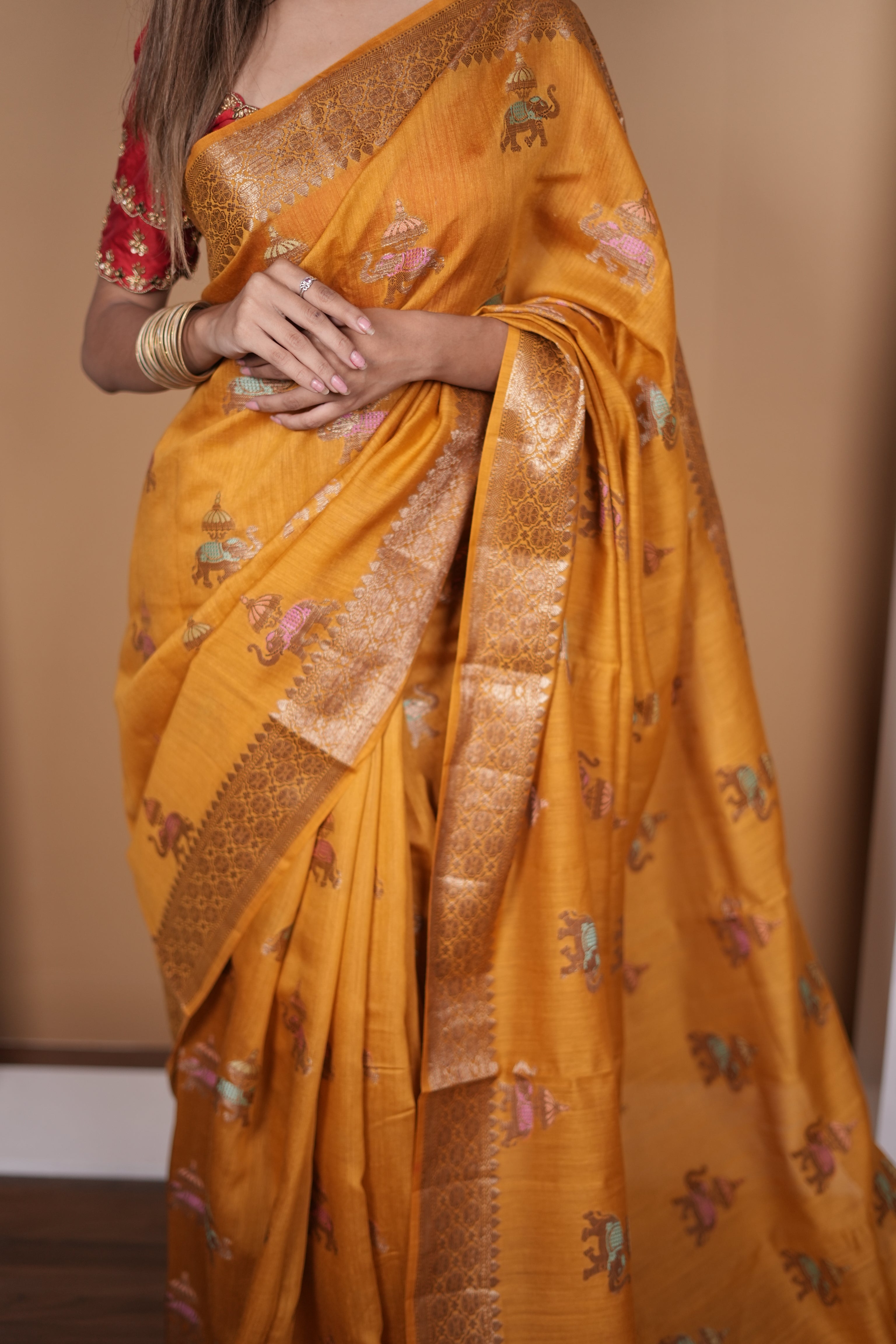 Radiant Yellow Pure Cotton Munga Handloom Saree