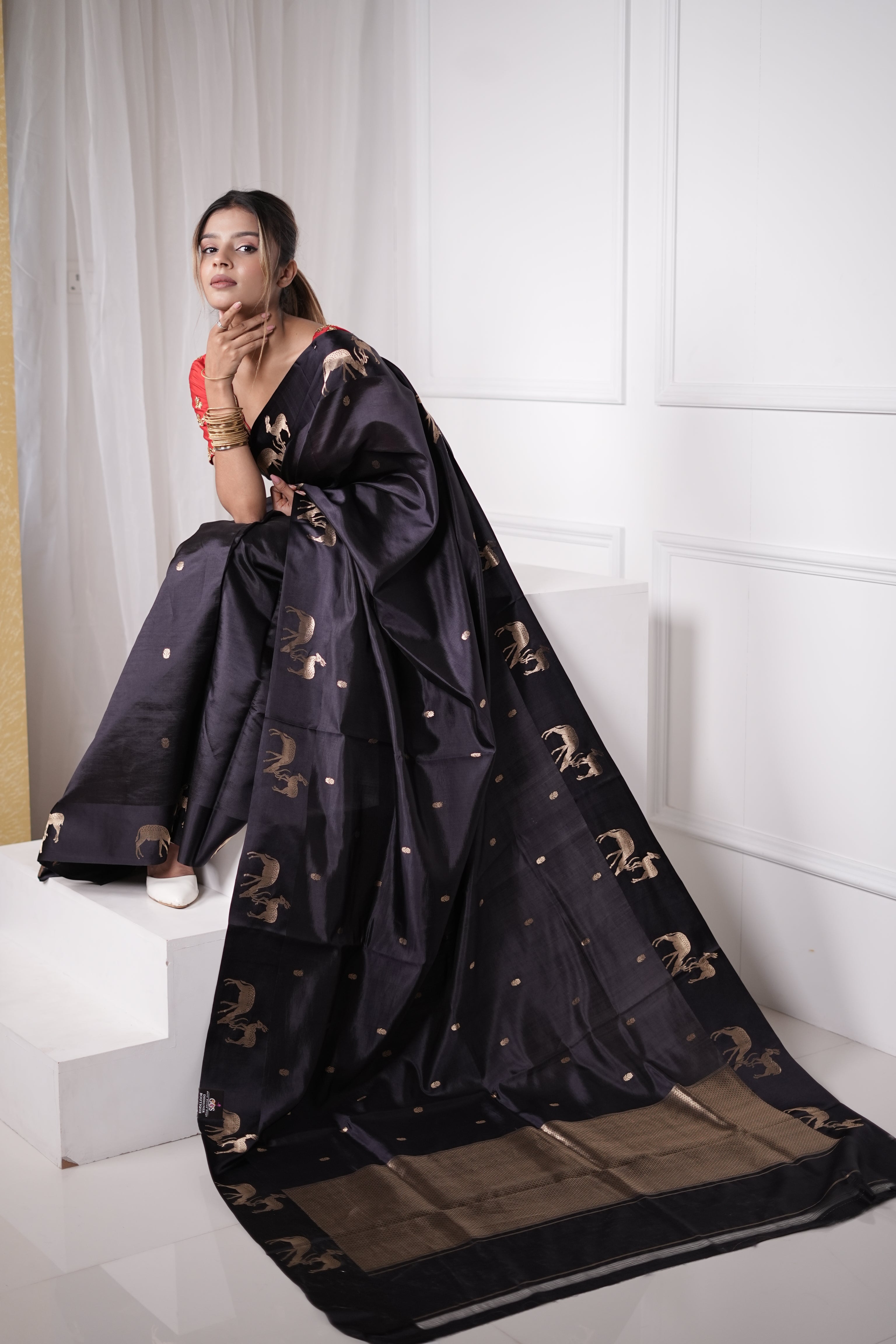 Regal Ebony Pure Handloom Silk with Heritage Motifs
