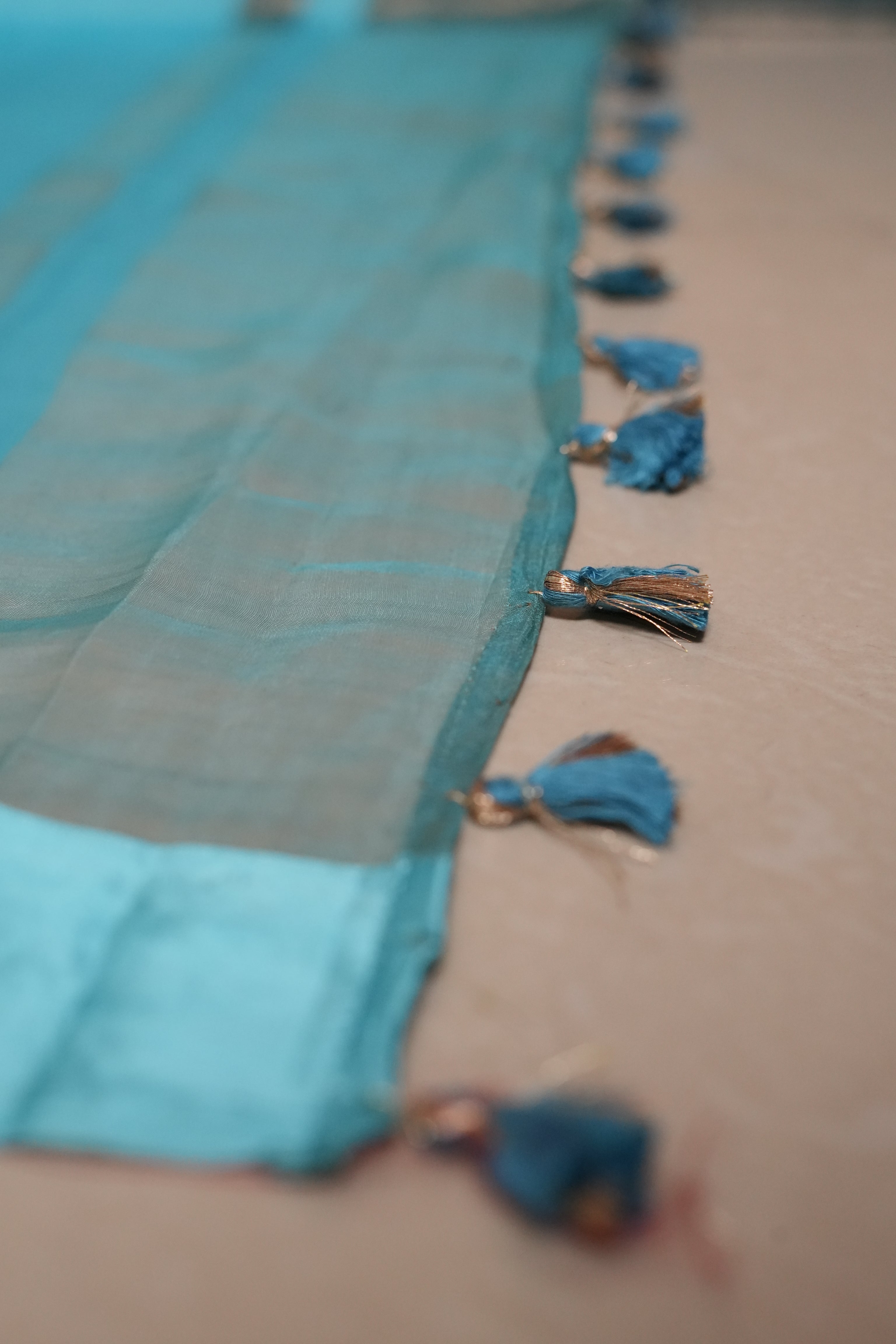 Ethereal Aqua Blue Zari-Lined Pure Banarasi Saree