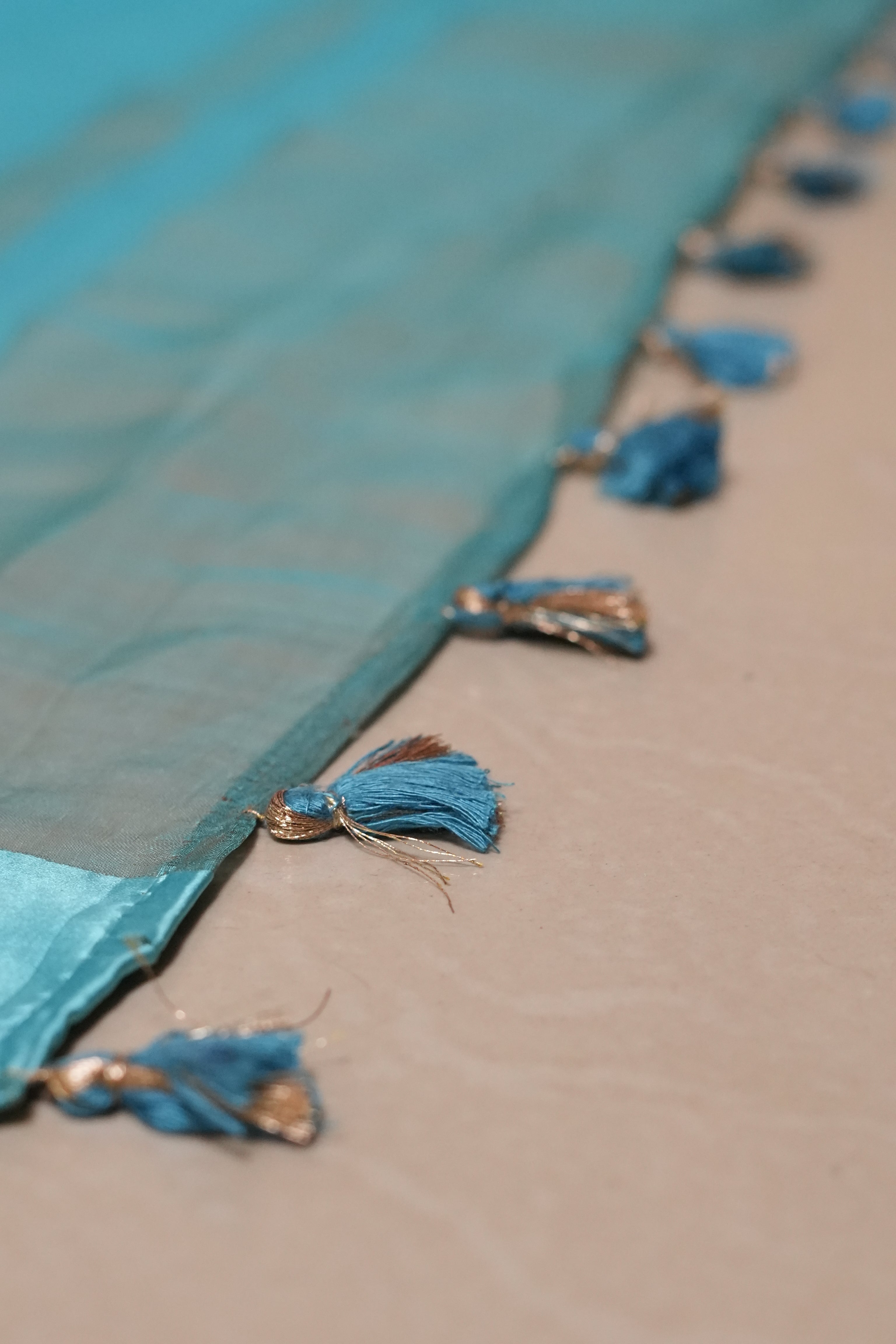 Ethereal Aqua Blue Zari-Lined Pure Banarasi Saree
